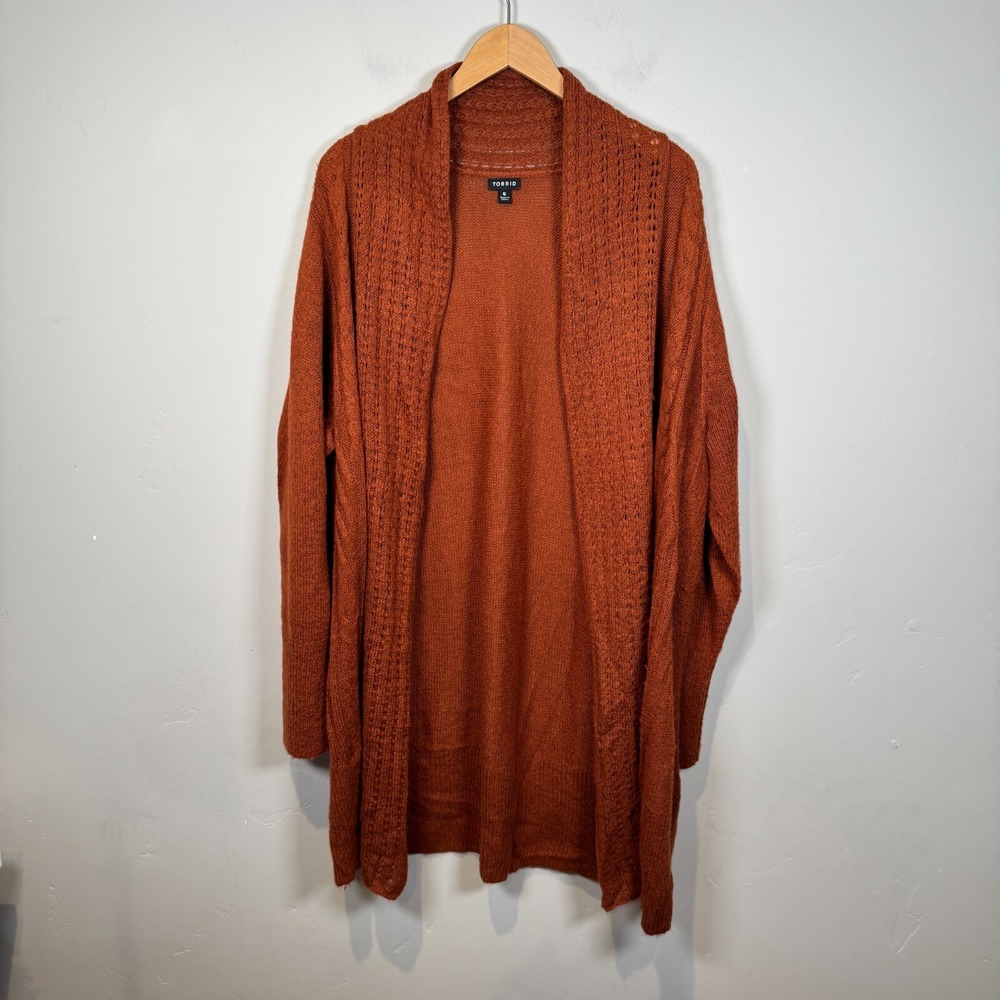 Torrid Cardigan Cable Knit Sweater Size 5 Rust Spice Orange Long Line‎ Crochet